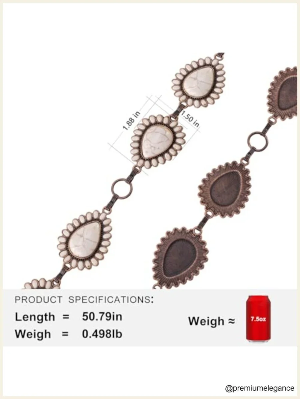 Large Western Concho Metal Link Chain Belt for Women Cowgirl